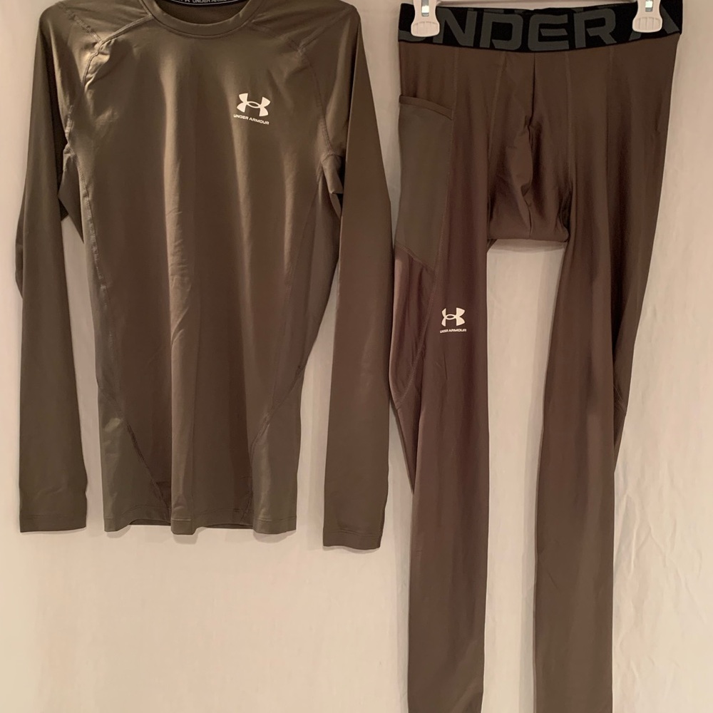 Under Armour Men's Heat Gear Compression Green/Brown Base Layer Set Size MedTall